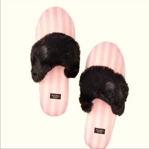 Victory Secret Faux Fur Prink Striped Fuzzy Slippers